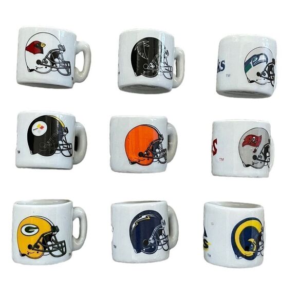 NFL Football Ceramic Mini Mugs 1999 Teams Collectible - 9 Cups - Picture 1 of 6